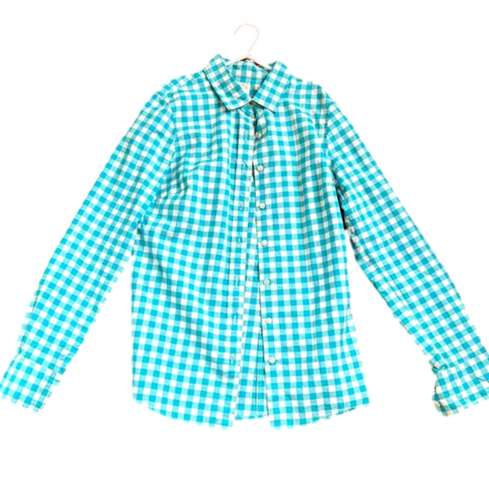 🌿JCrew, The Perfect Shirt, size 00, turquoise and white button down🌿